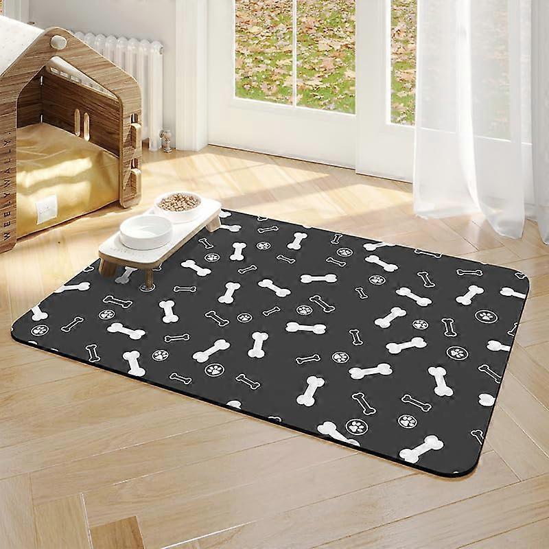 Pet Feeding Mat, Absorbent Quick-Dry, Non-Slip, 24x18 Inches, Gray Full-Bones Pattern, Dog Food And Water Bowl Mat