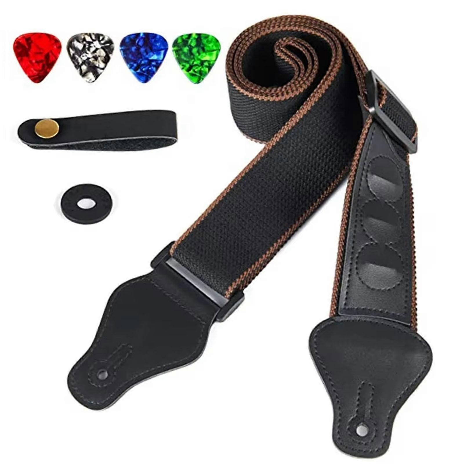 Antislip Guitar Strap Comfortable Shoulder Strap Professional Guitar Strap for Includes Picks and Strap Button  Black