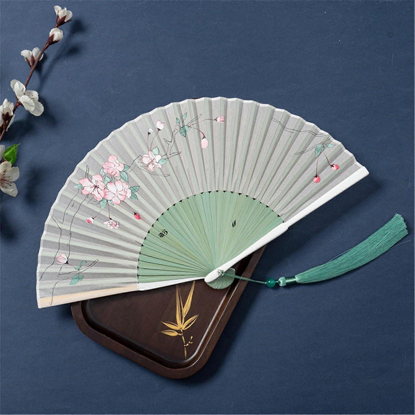 Chinese Style Folding Fan, Portable Lotus Bamboo Handheld Fan with Begonia Flowers for Hanfu Dance, Women’s Accessory
