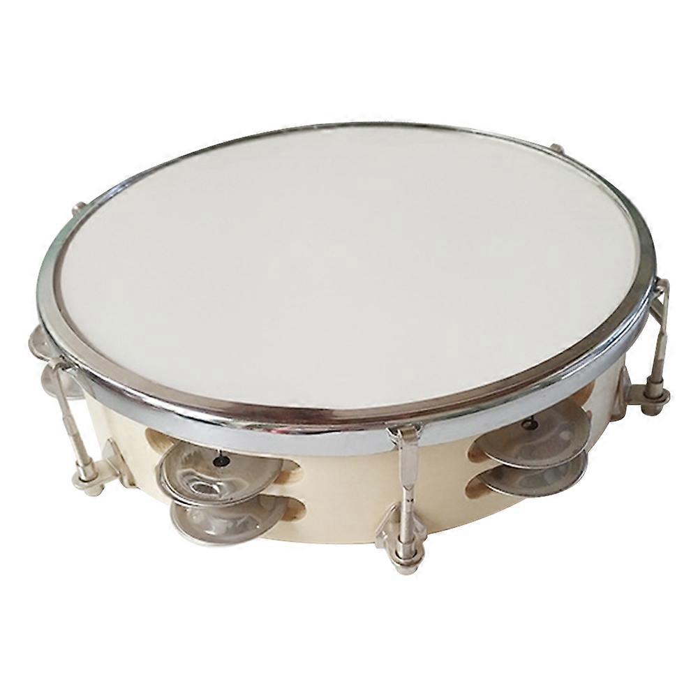 8 Inch Tambourine Handbell Hand Drum with Double Row Jingles Percussion Instrument for Children Adults