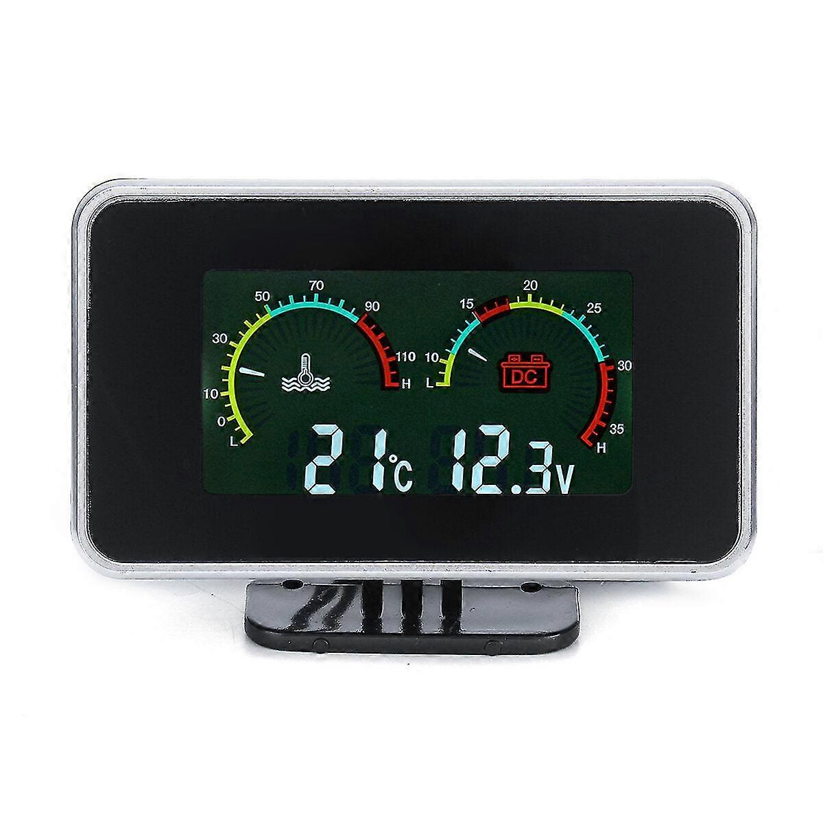 2-in-1 LCD Digital Gauge for Cars: Measures Voltage, Pressure, and Water Temperature with Buzzer Alarm, Compatible with Various Vehicle Mode