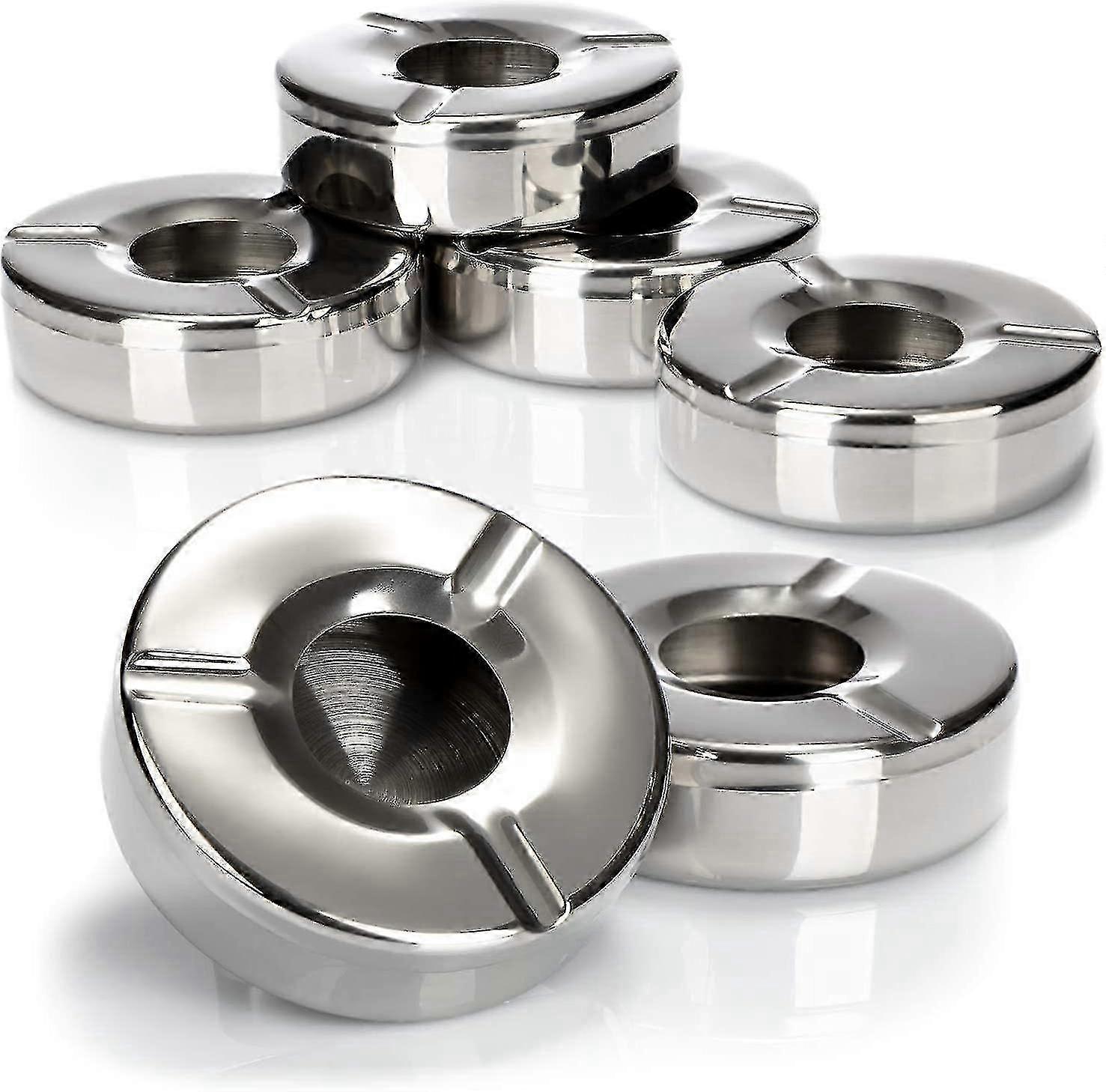 6x Stainless Steel Ashtray - Windproof Design with Removable Lid to Prevent Fly Ash - 11 Cm (006 Pieces - Suitable for Use with Various Bran