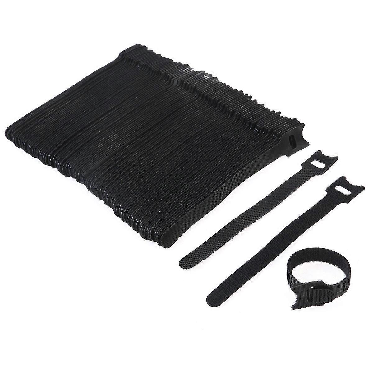 100pcs Cable Ties 6 Inch Fastening Cable Ties with Reusable Hook and Loop Strap Cable Ties for Organizer Fastening (Black)