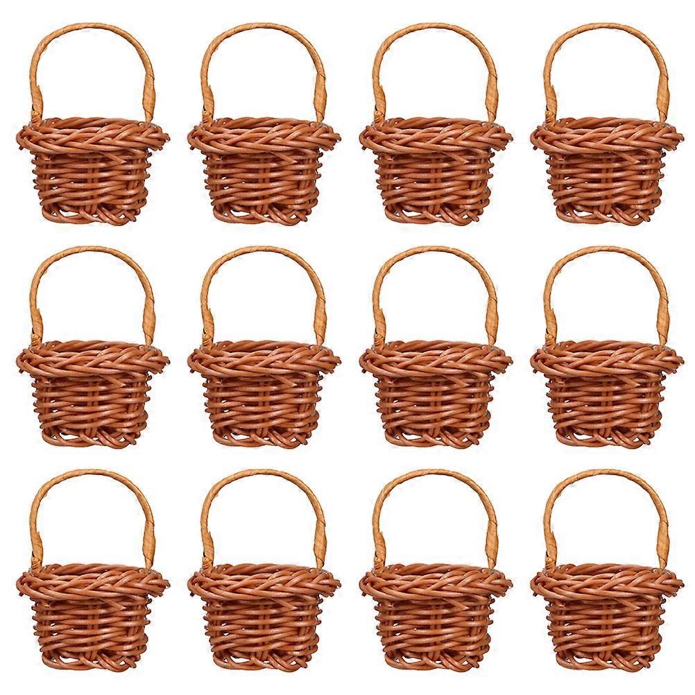 Mini Woven Basket Chocolate Square Shape Plastic Material Home Office Garden Decorations 6.00X4.00X4.00CM 12Pcs