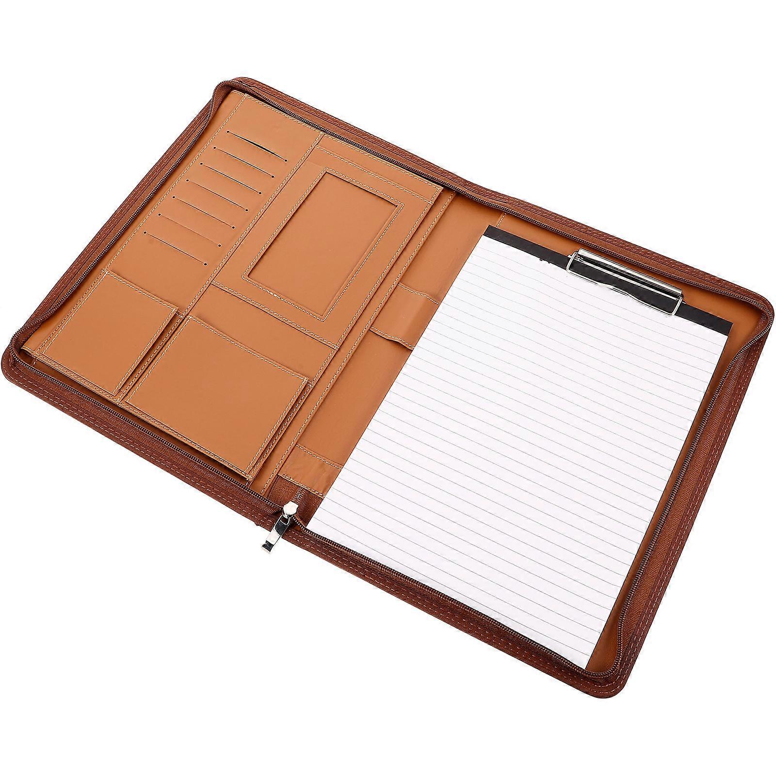 Folio Document Organizer Business Style Office Portfolio Folder Brown 34.30X25.00X2.80CM Zipper Set