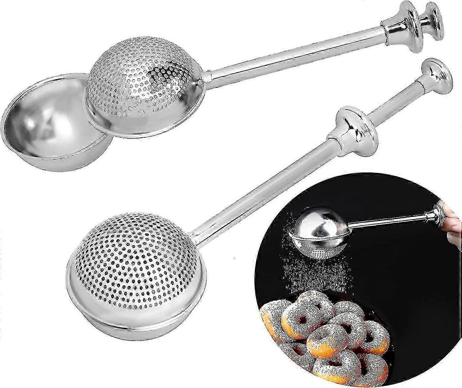 Stainless Steel Flour Sifter, 2-Pack for Baking Sugar Shaker & Duster