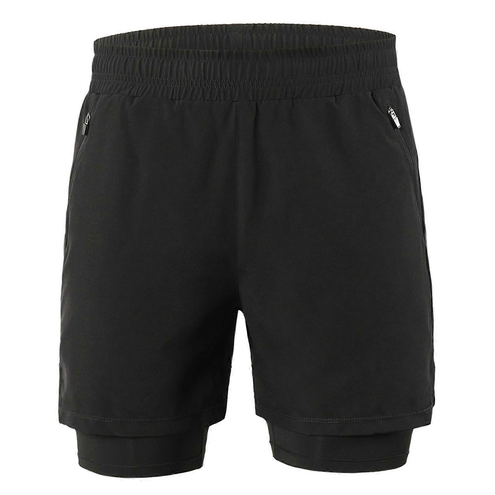 Men 2 in 1 Running Shorts Quick Drying Breathable Active Training Exercise Jogging Marathon Cycle Shorts