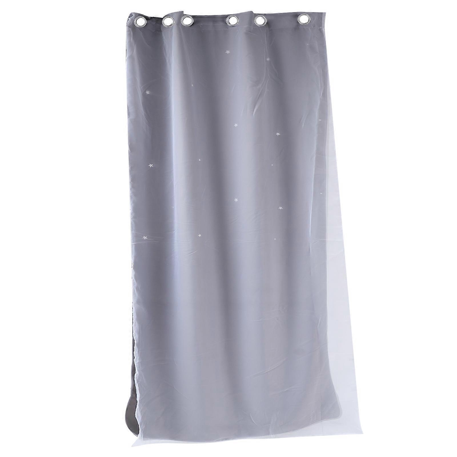 Fabric Hollow Stars Curtains Grey Double Layer with Gauze for Light Blocking in Bedroom 100cm Width 1 Set