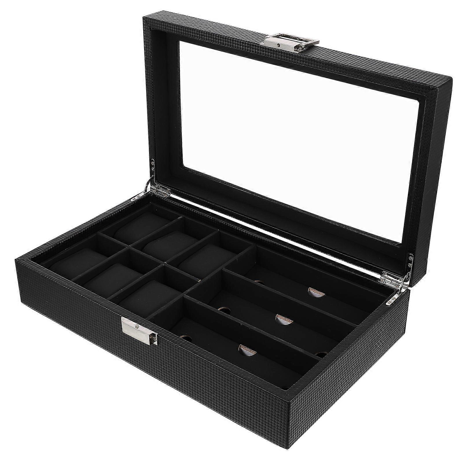 Watch Sunglasses Organizer Storage Case for Home Use Rectangular Black 1Set