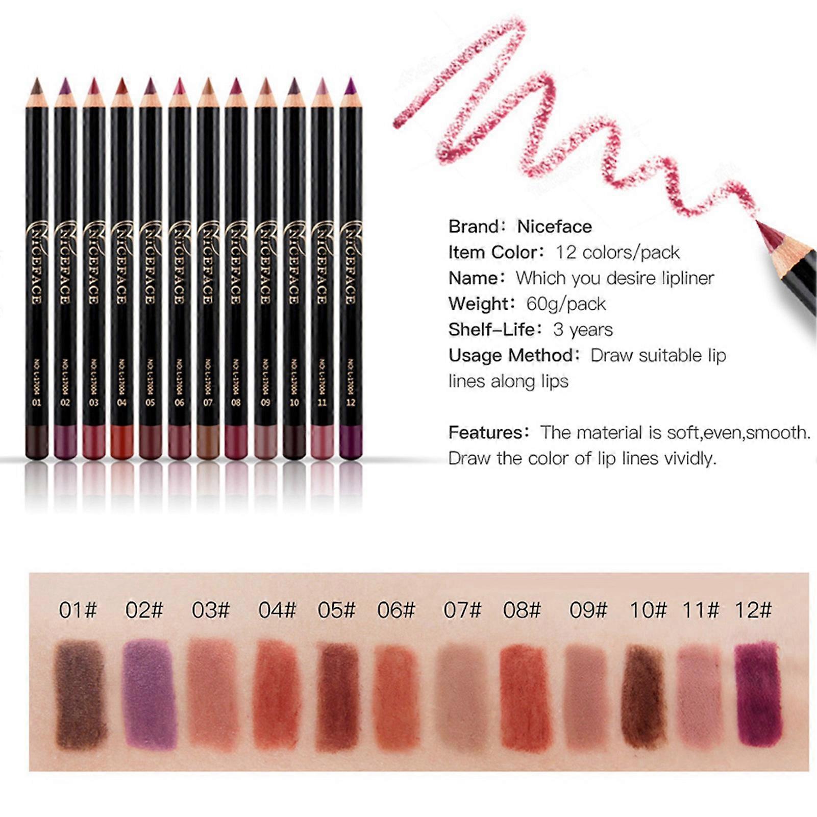 NICEFACE 12 Pack Waterproof Long Lasting Lip Pencils