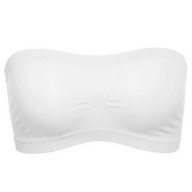 Women Basic Stretch Layer Strapless Seamless Solid Cropped Tube Top Bra Bandeau Underwear