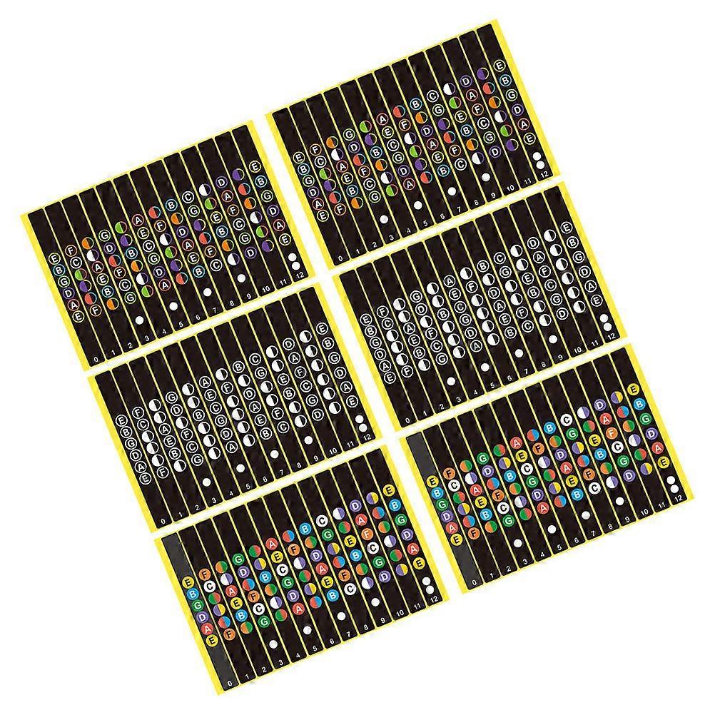 Guitar Fretboard Stickers Note Map Learning Aid Black Background with Color Adhesive Decorations 6 Sheets Beginner Learning