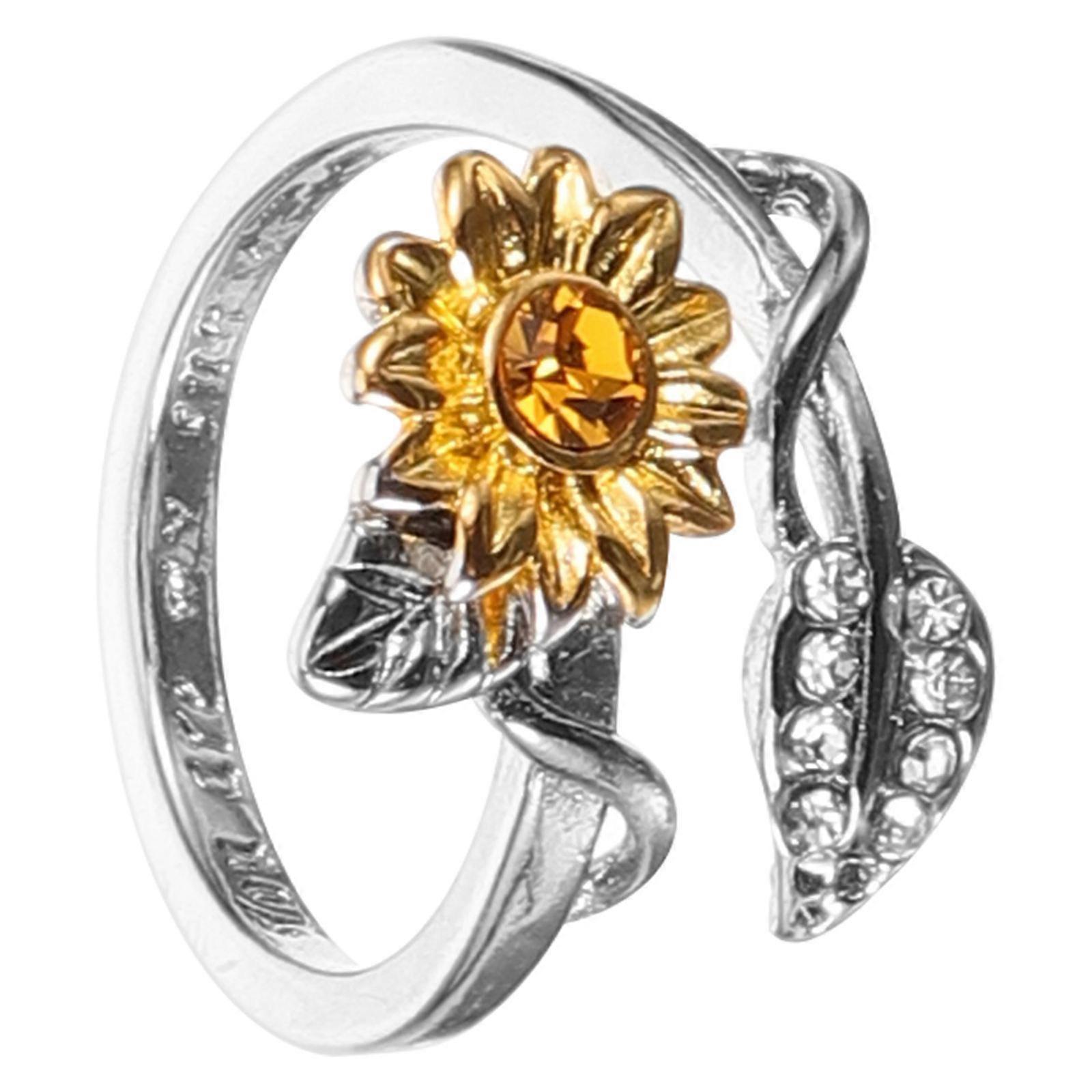 Flower Adjustable Open Ring Sunflower Daisy Flower Shape Elegant Evening Party Multi 2x2CM Decoration 1Pack