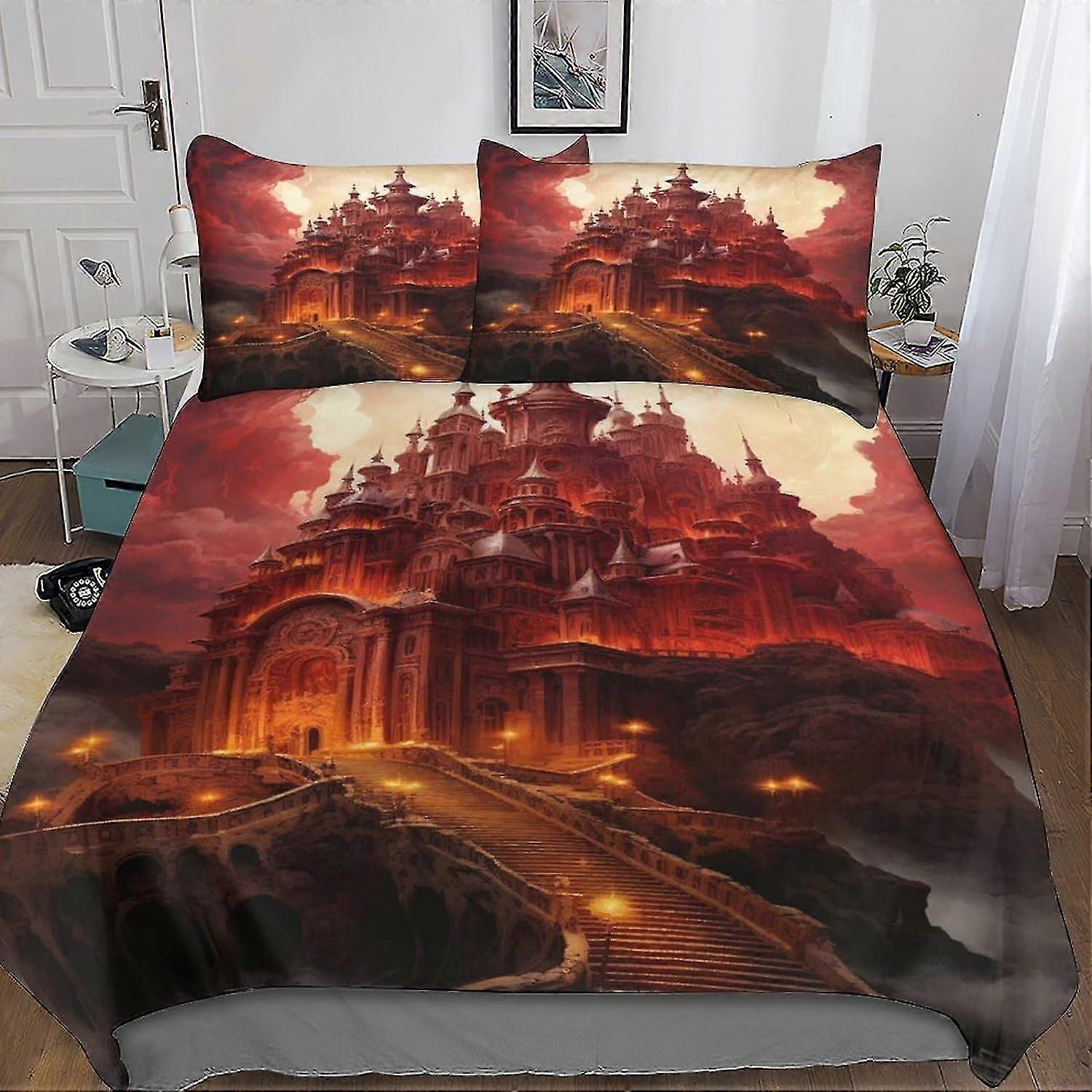 Dark Castle Bedding Set Duvet Cover Set with Zipper Closure, Scary Architecture Quilt Cover for Teens and Adults, Durable Microfiber