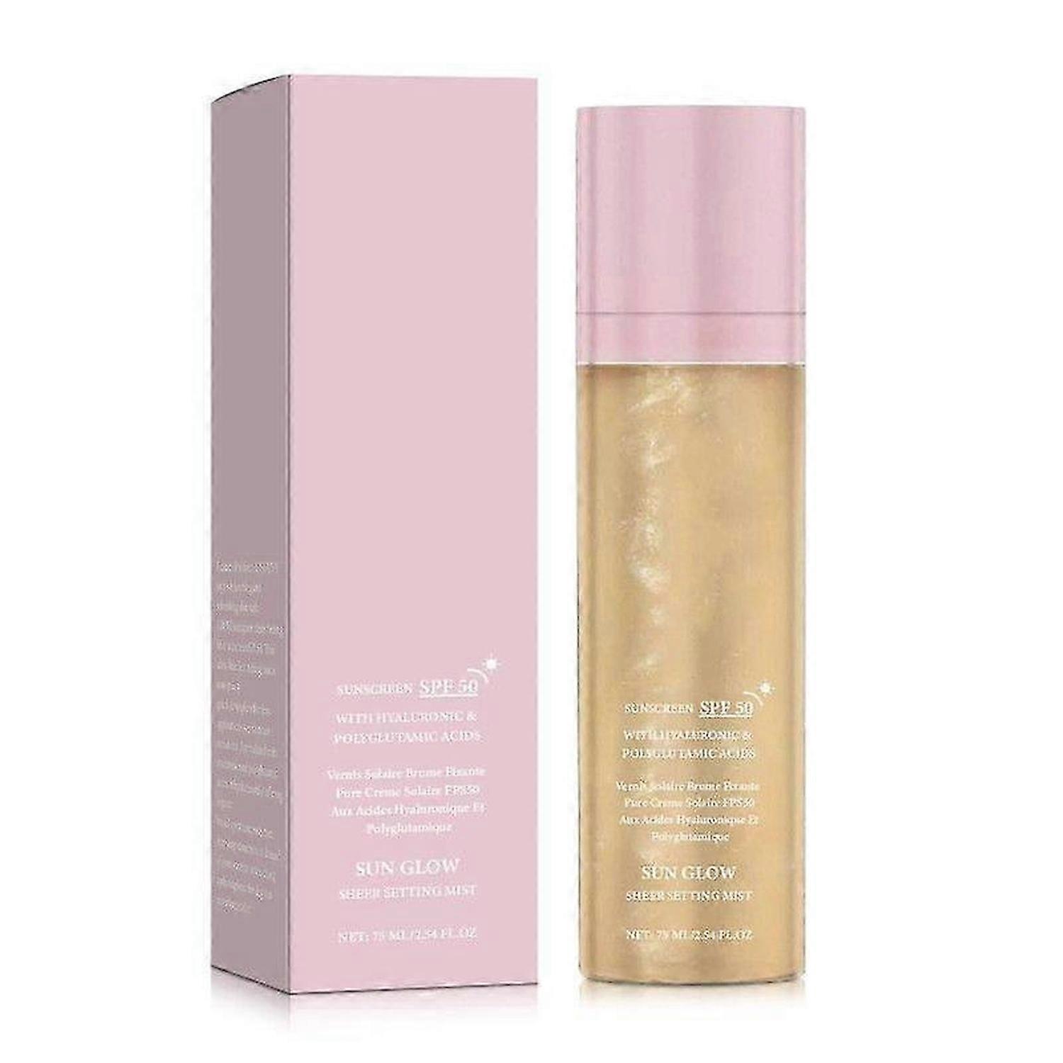 Sunglaze、シアーセッティング、ミスト、サンスクリーン、SPF 50、ブロードスペクトラム、シマリングボディオイル、ミスト、ハイドレーティングフェイス&ボディグロウスプレー、べたつかず、吸収速