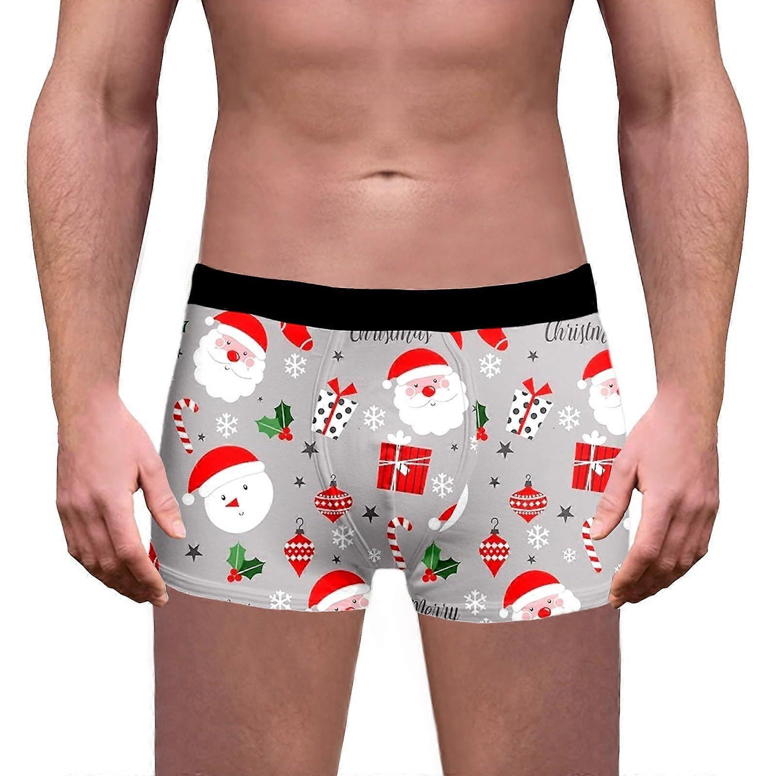 Christmas Underwear for Men, Retro Shorts, Light Grey, Size A-XL, Trendy Holiday Gifts with Fun Patterns