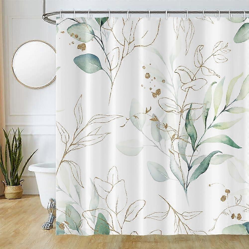 Anti-mildew shower curtain, eucalyptus leaf pattern shower curtain