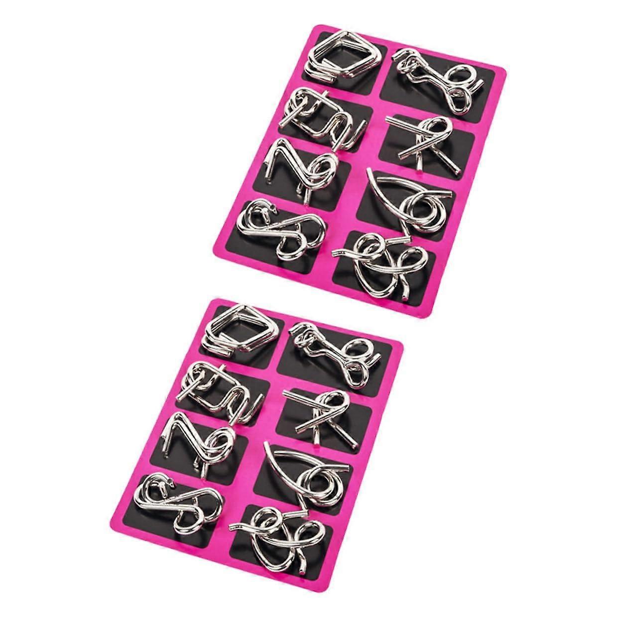 2 Sets Nine Series Metal Wire Ring Interlocking Puzzle, Stainless Steel IQ Challenge, Red Color, Durable Design