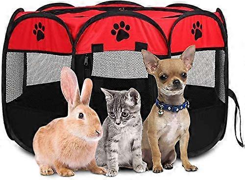 Puppy Playpen for Indoor or Outdoor Use, 81 x 45 cm Foldable Playpen for Dogs, Cats, Rabbits, and Guinea Pigs, Red