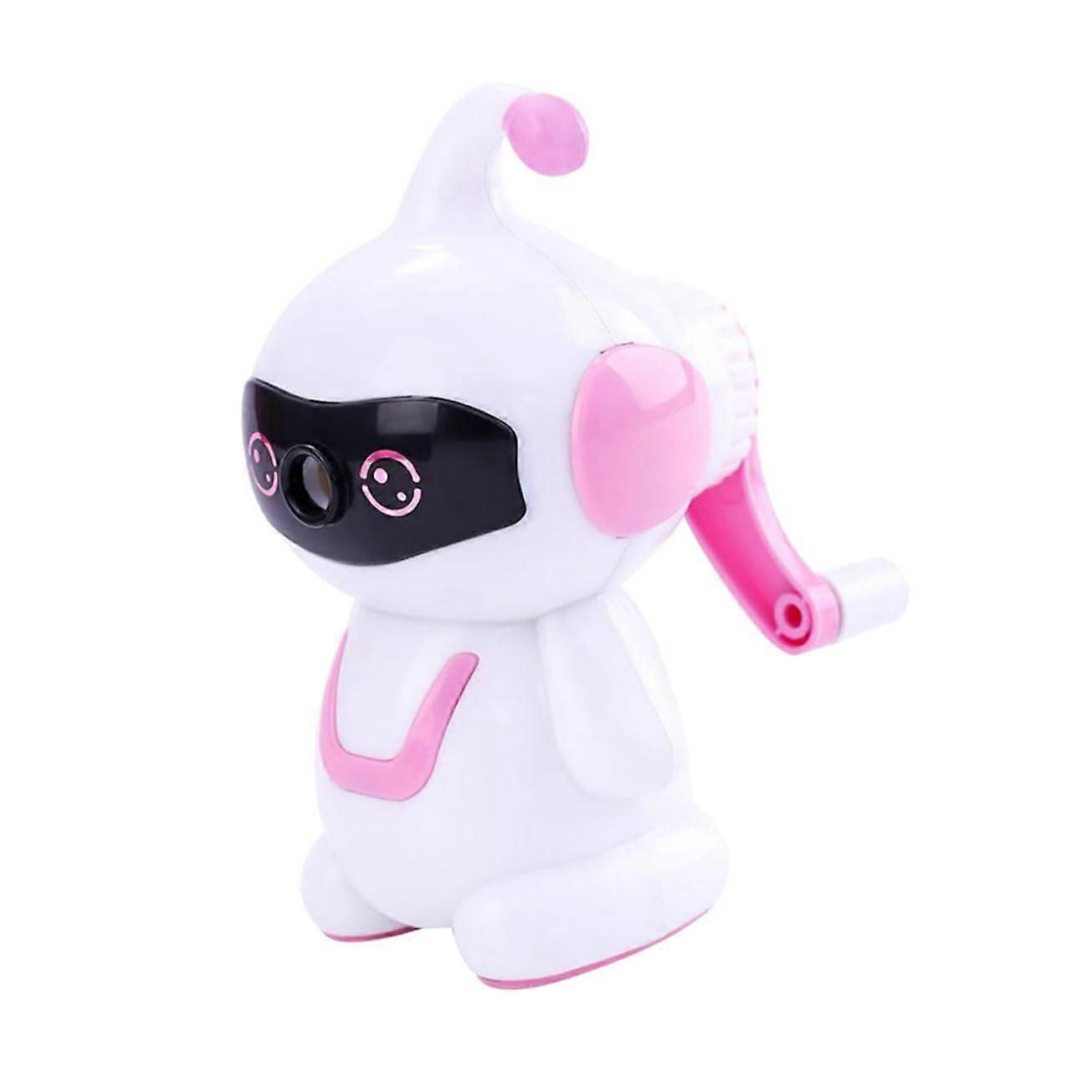 Robot Pencil Sharpener Hand Crank Cute Design for School Office Durable Easy to Use Portable Pink