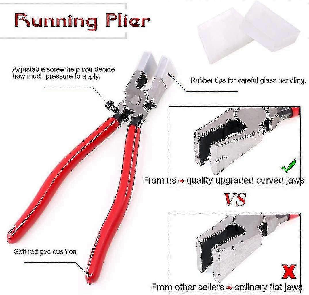 3-pcs Premium Glass Running Breaking Pliers and Pistol Grip Cutter Set for Stained Glass, Mosaics and Fusing Work