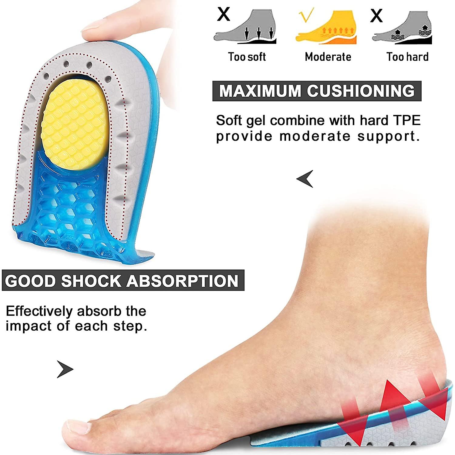 Solette Aumenta Altezza | 2 Paia Autoadesive | In Gel Traspirante | Per Donne Taglia S | Altezza 2.5 Cm