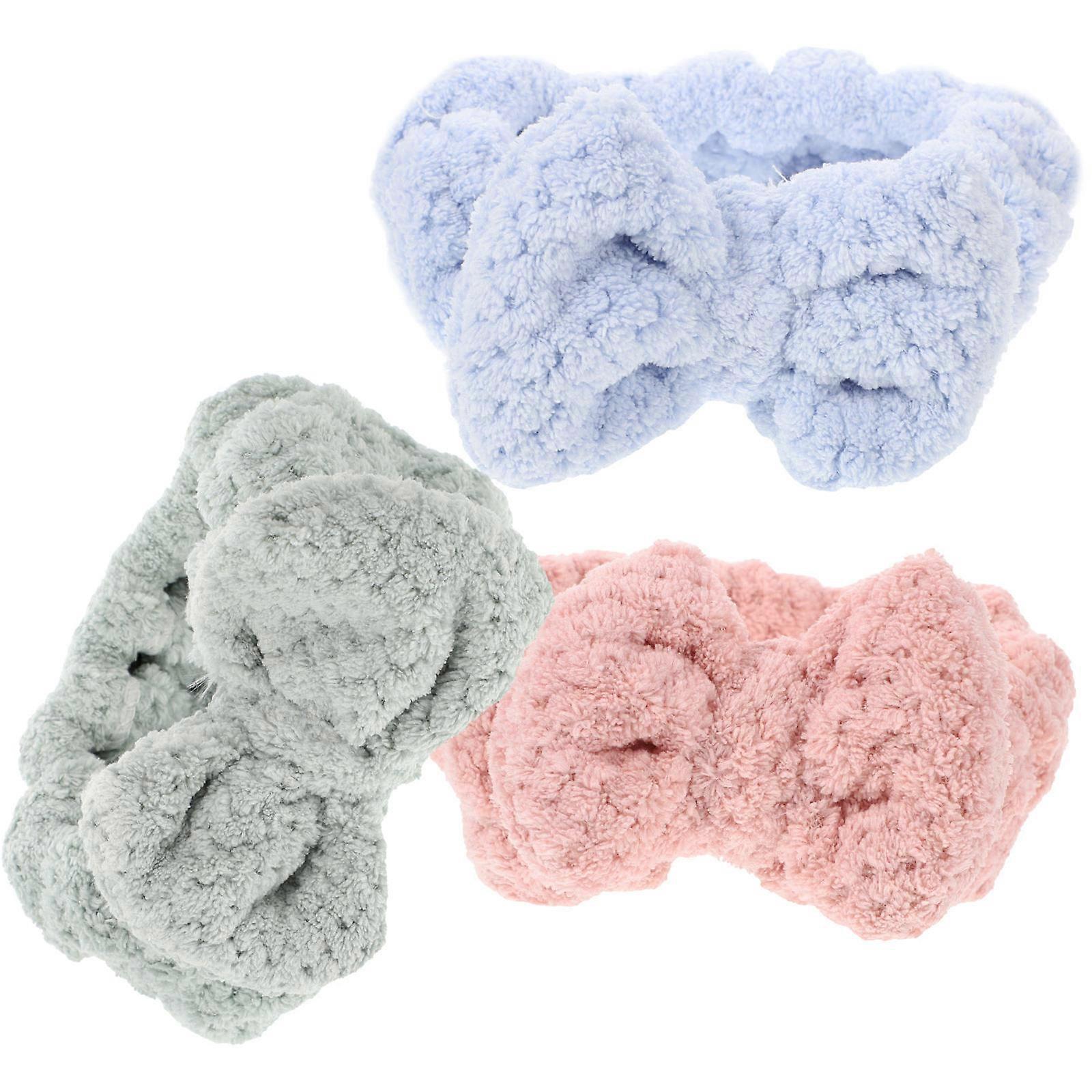 Water Absorption Striped Headband Cute Elastic Plush Bath Spa 3Pcs