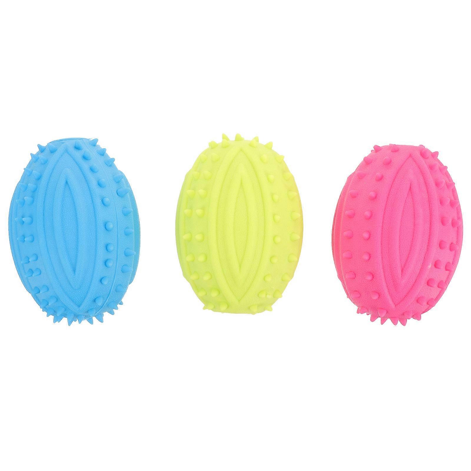 3pcs Interactive Squeaky Dog Chew Teething Rugby Balls for Small Dogs, Portable & Easy to Clean for Indoor Use