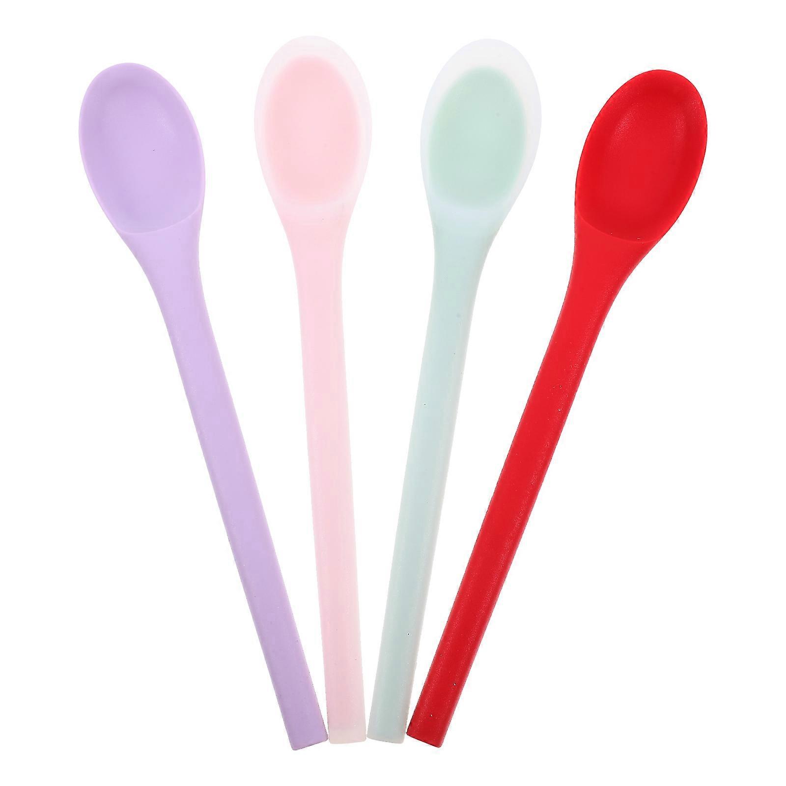 Nonstick Silicone Spoons Outdoor Picnic Round Handle Semi-Transparent Pink 4Pcs Versatile for Cooking