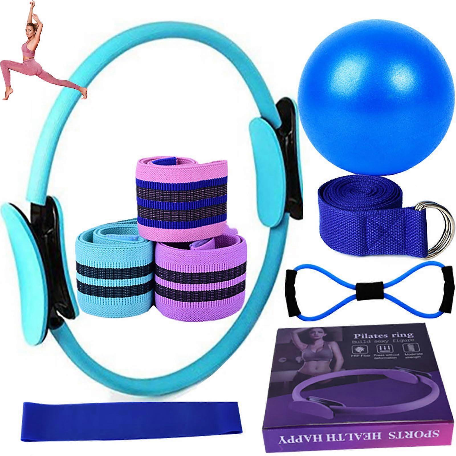 Pilates Essentials Kit For Women – Pilates Rings, Booty Bands More, Yoga Set With 25 cm Yoga Ball (Blue11Pcs)