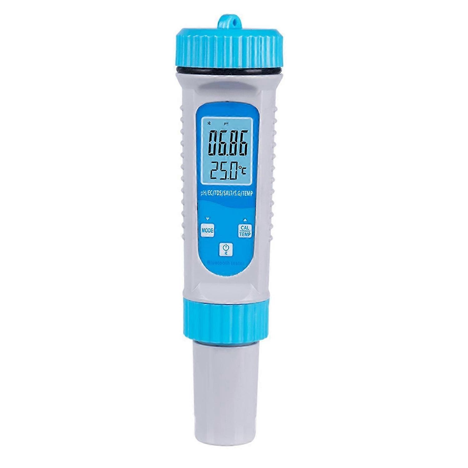 Smart BT 6 in 1 Ph Tester Pool Water PH/ EC/ TDS/ SALT/ S.G/ Temperature Tester Pool Water Quality Monitor Multifunction Water Quality Detector for Po