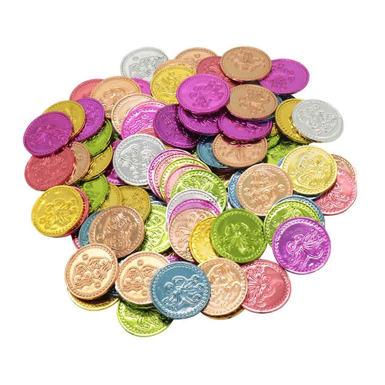 100 Pieces Colorful Gold Coin Toy Party Favors for Party Game Coins