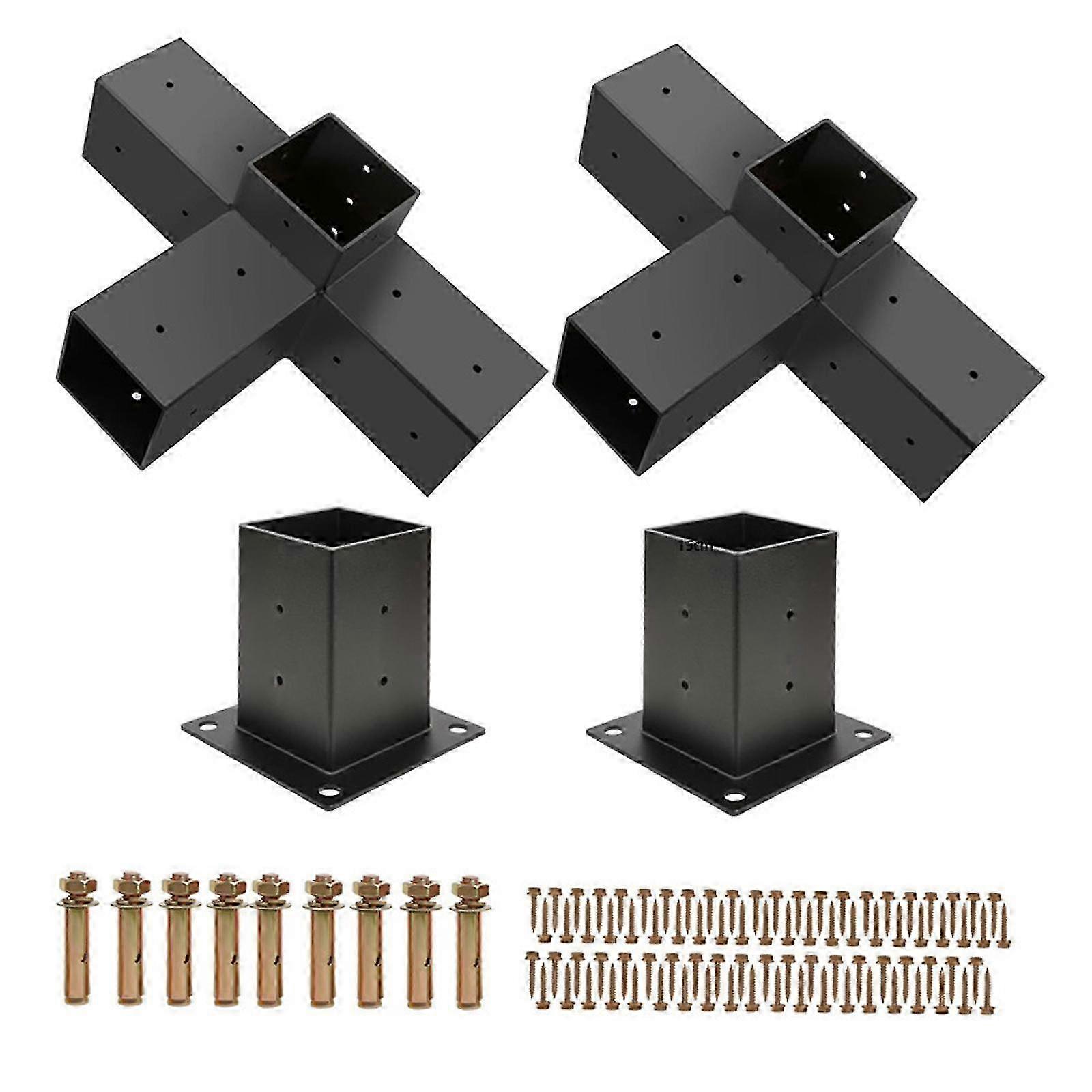 Heavy Duty 4-Way Right Angle Corner Brackets for Post Base, Patio, Shed, Cabin, Decking