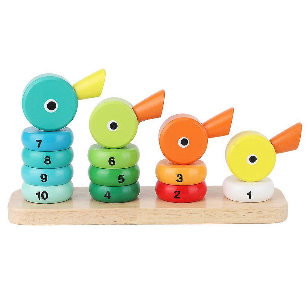 Kid Cute Duck Stacking Ring Tower Early Educational Mathematical Cognition Wooden Toy