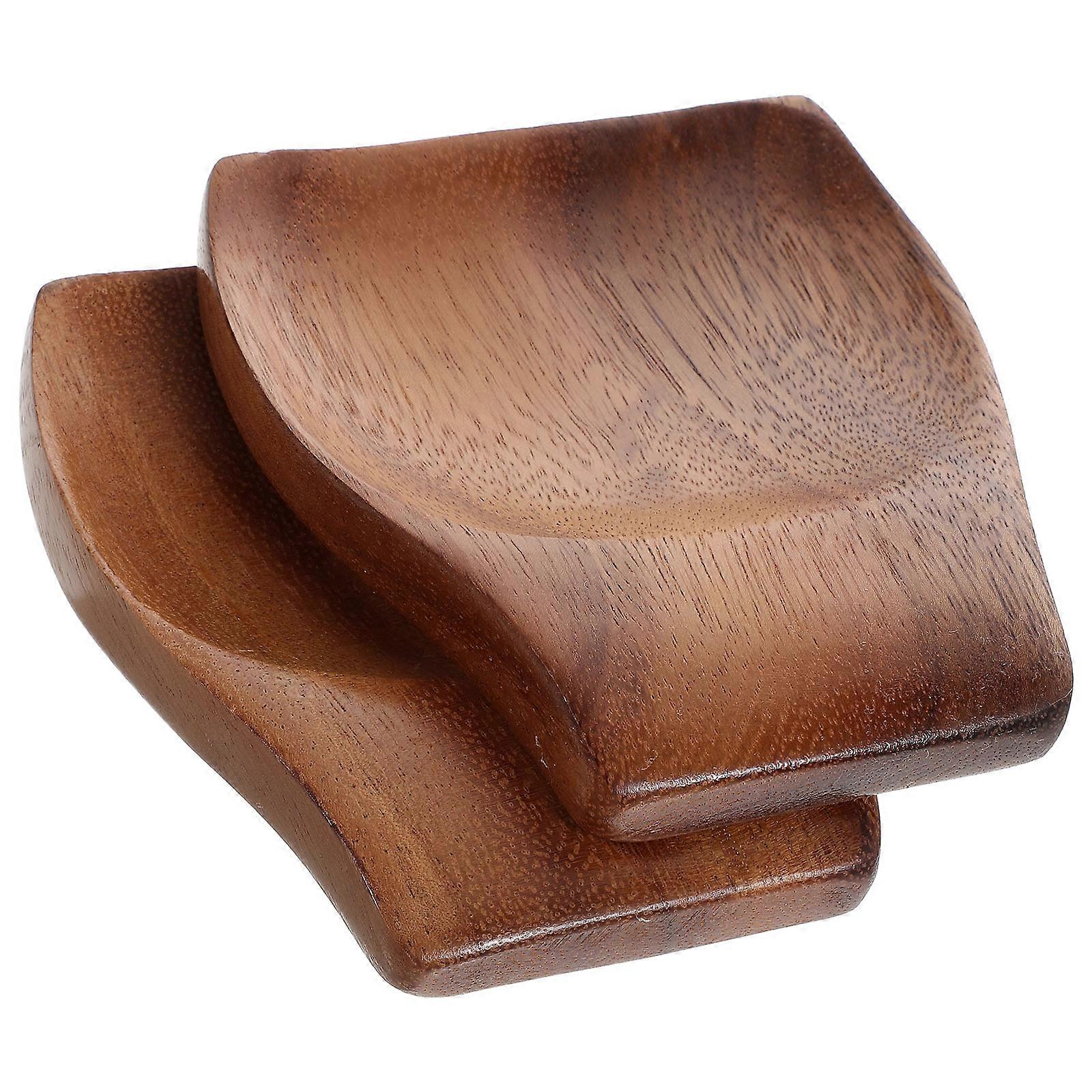 Spoon Rest Kitchen Wooden Spoon -Resistant Surface Serving Spoons Brown 12.3X10.2X1.5CM Rectangular Shape 2Pcs