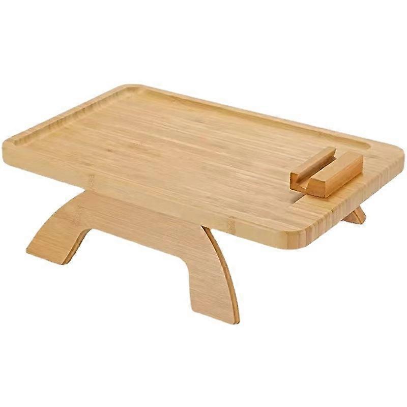 lc0823-1 Clip-on Sofa Armrest Table Couch Arm Drink Snack Bamboo Tray with Rotating Phone Holder