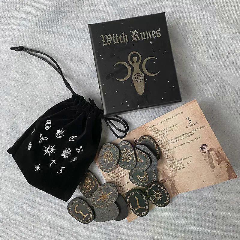 1 Set Wood Runes Stone Set Witches Rune Set Engraved Rune Symbol for Meditation Divination Rune Stones Set with Storage Bag