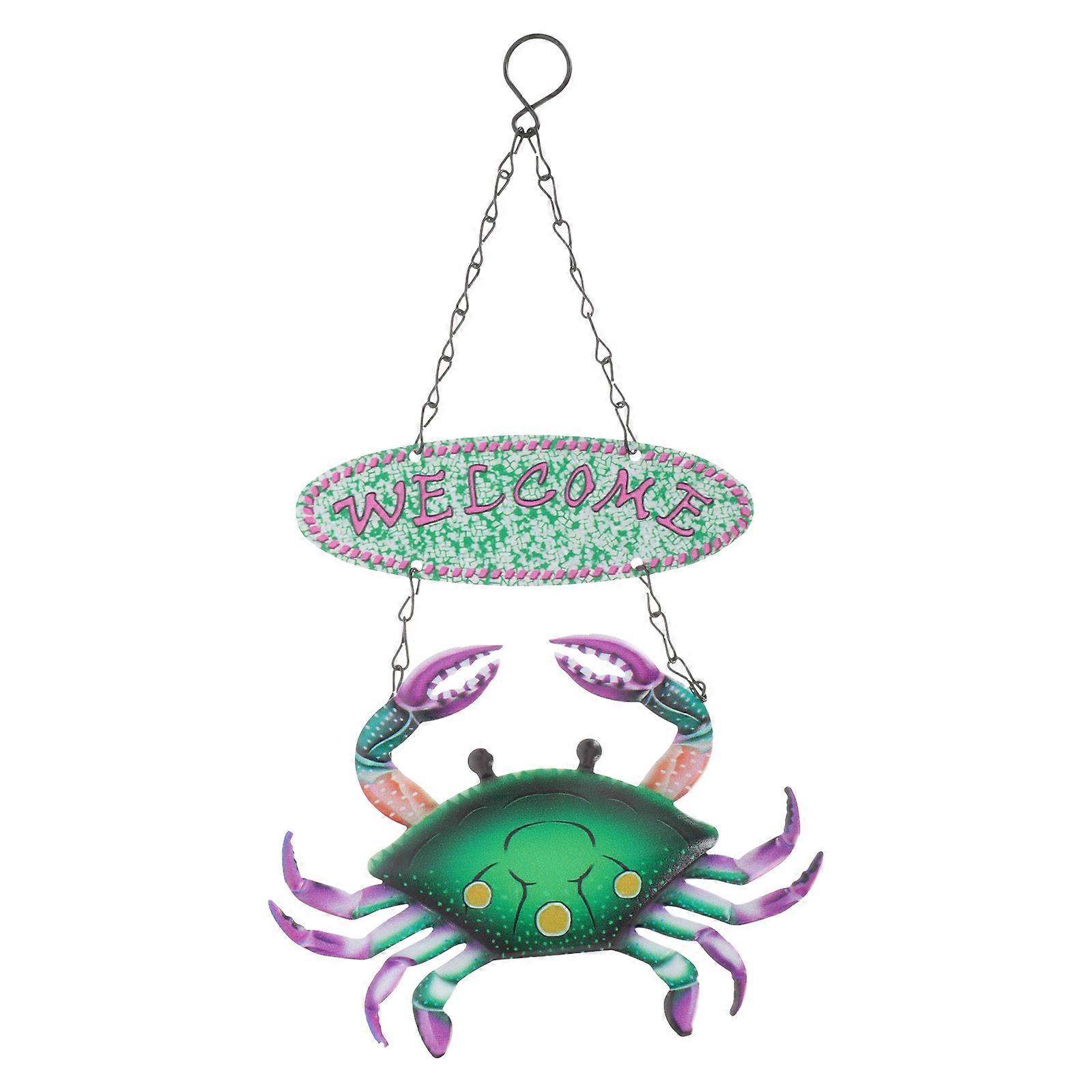 Crab Design Sign Decorative Door Plaque Iron Welcome Hanging Pendant Farmhouse Style 1Set