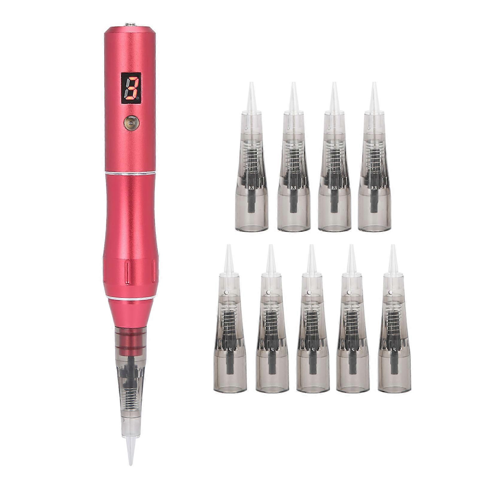Rechargeable SemiPermanent Microblading Machine Cartridge Needle MTS Tattoo Pen (Red )