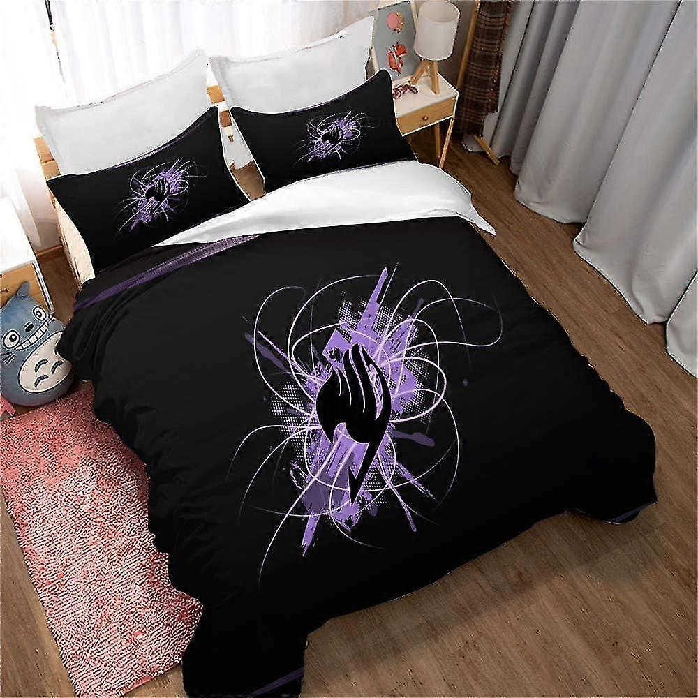 Conjunto de capa de edredão duplo Fairy Tail Naz Conjunto de cama de microfibra com fecho de zíper e 2 fronhas