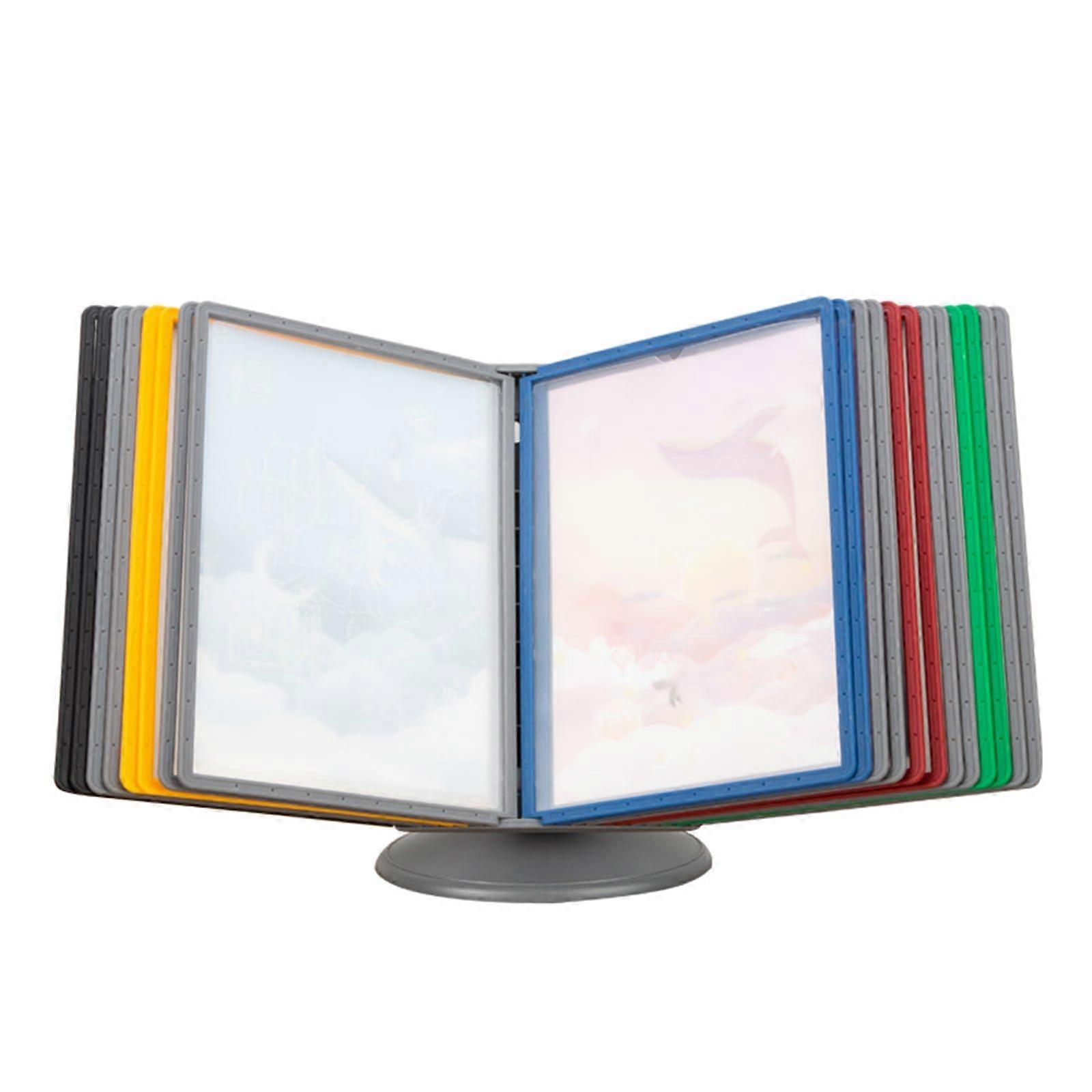 A4 Reference Desk Organizer with Rotating Base, Adjustable 10-Piece Document Holder for Displaying Papers at Any Angle