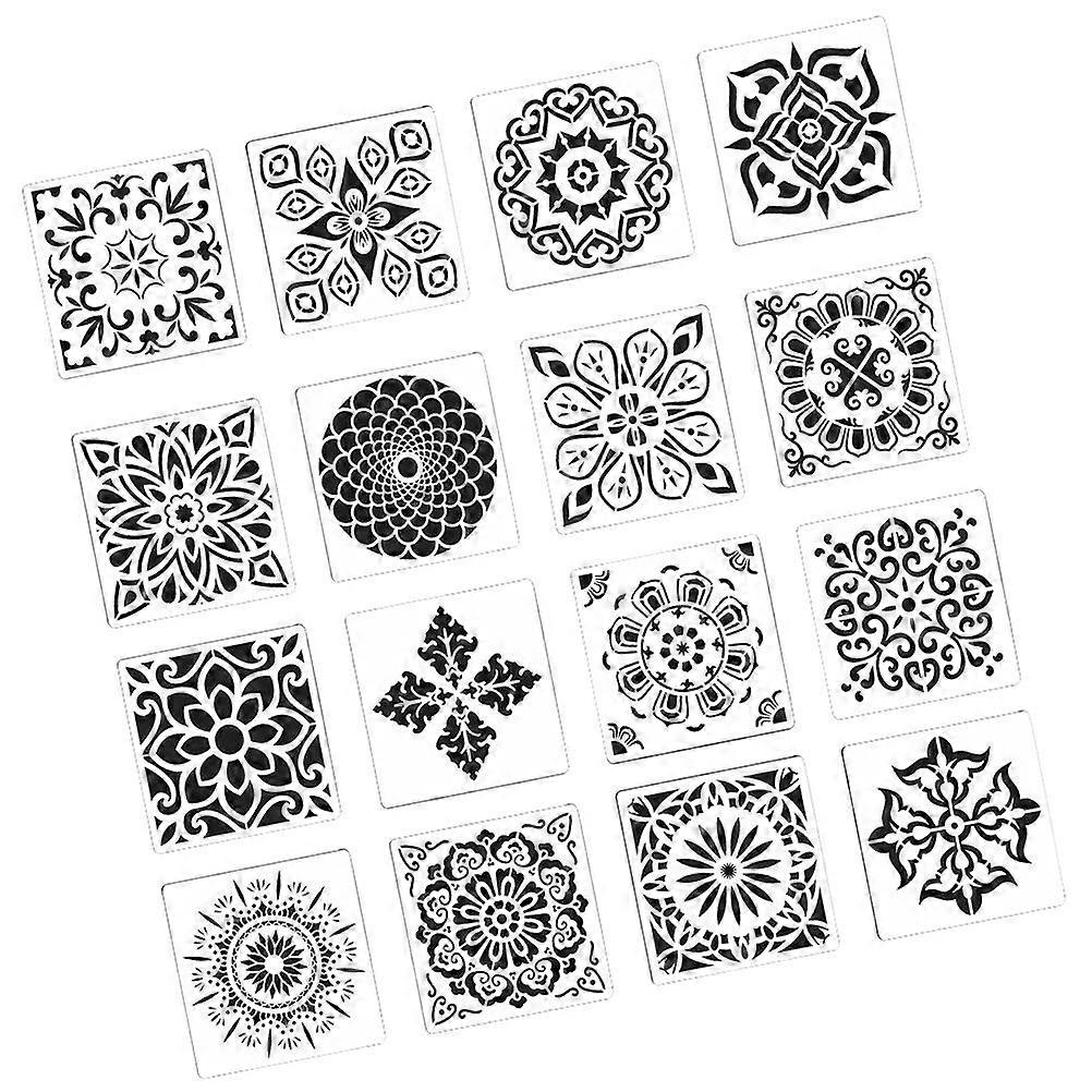 DIY Mandala Drawing Templates Stencils for Art Assorted Color 15x15CM Square Shape 16Pcs