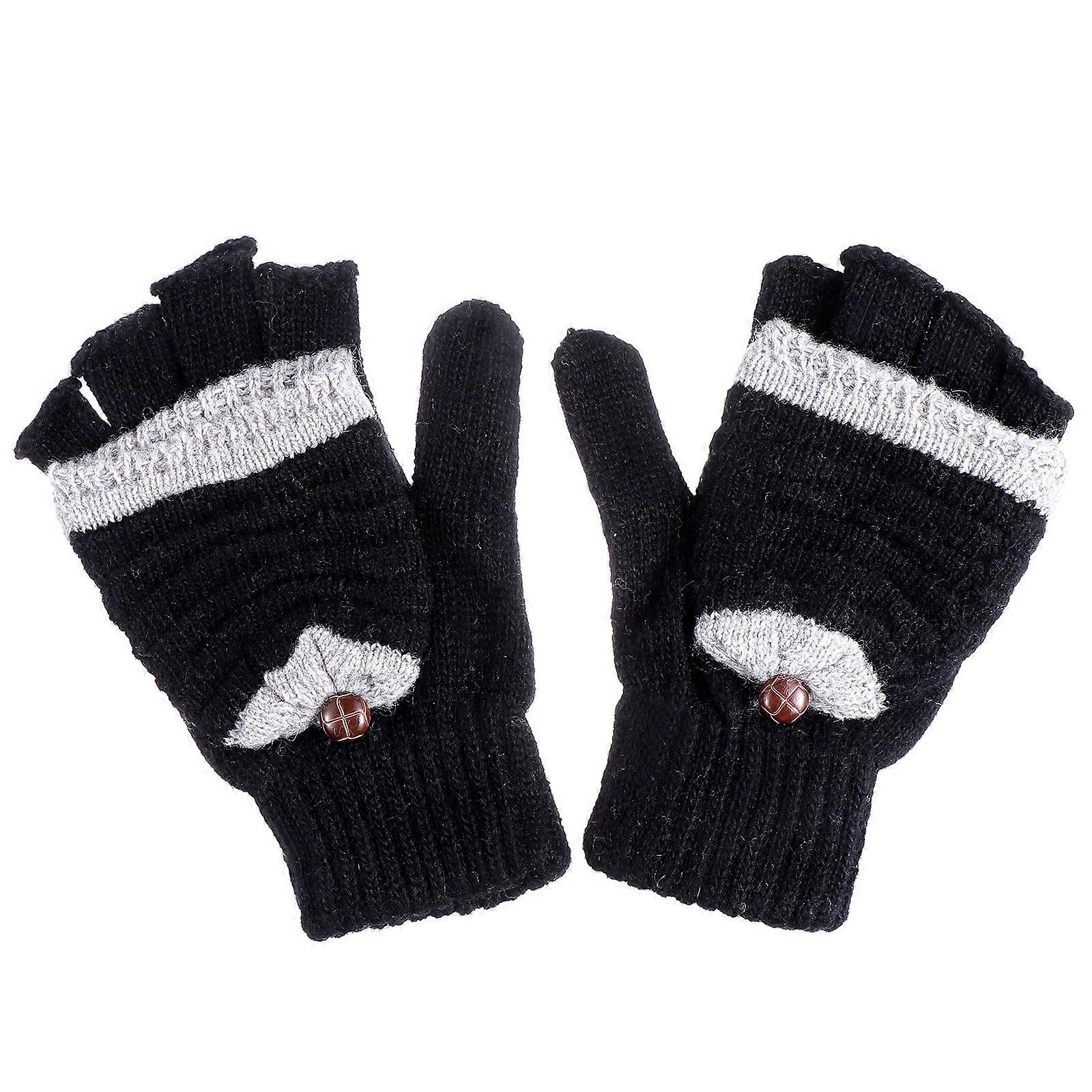 Convertible Fingerless Design Knitted Gloves Fall Computer Use Cloth 18x9cm 1Pair