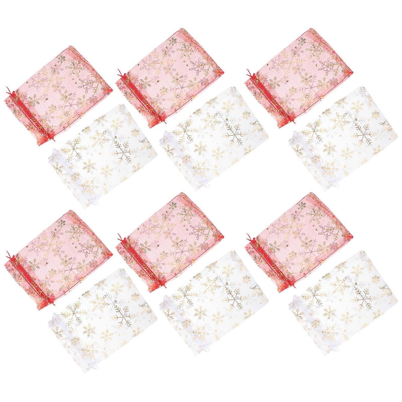 50 Assorted Christmas Transparent Drawstring Gauze Bags for Party Decoration and Gift Wrapping
