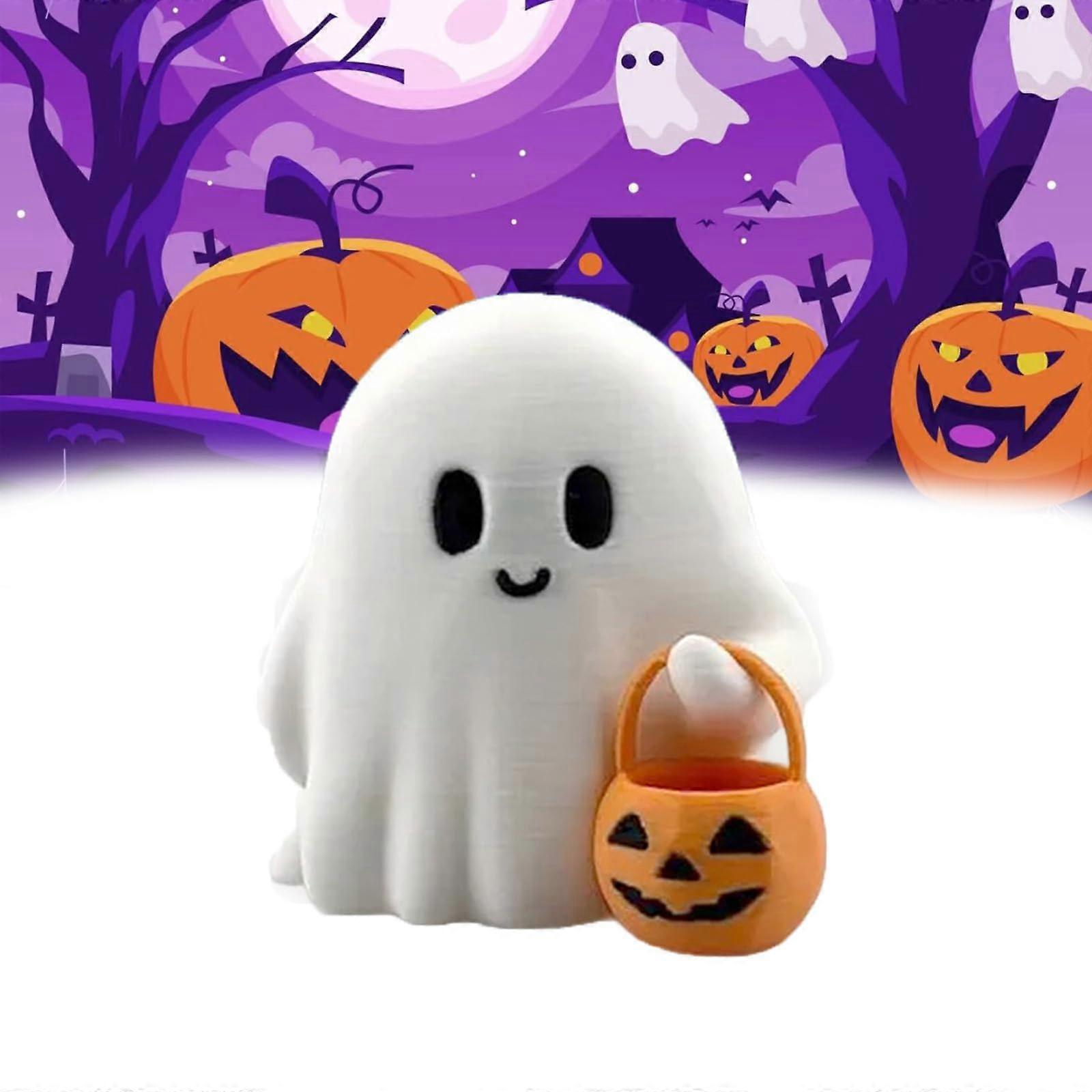 Trick or Treat Ghost Figurines Cute Mini Halloween Ghost Figurines with Pumpkin Buckets for Party Favors & Gifts