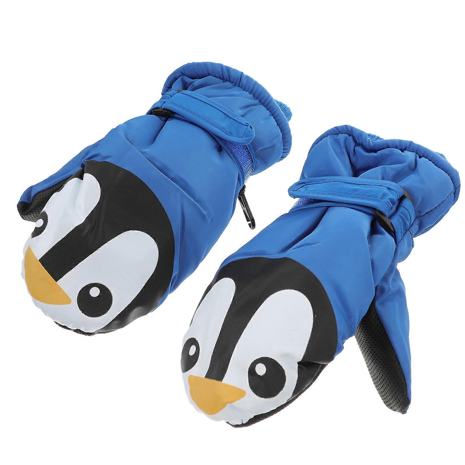 Skiing Gloves for Kids Winter Warm Gloves Polyester Waterproof Cold-Proof Blue 19.00X9.00X4.00CM Outdoor Activity 1 Pair