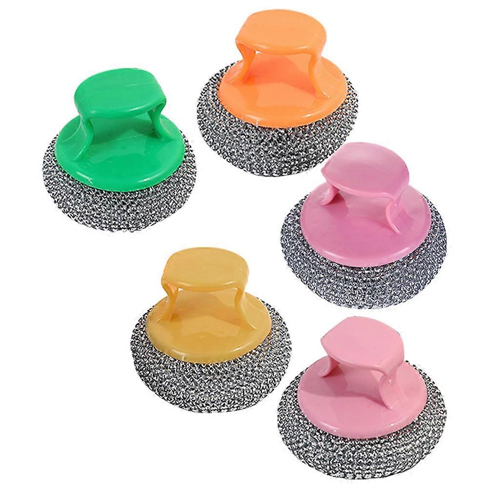 5PCS Steel Wire Brush with Handle Pot Pan Dish Washing Brush Multifunctional Cleaning Tool for Kitchen (Random Color)
