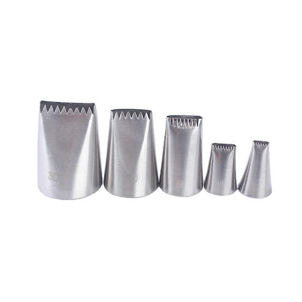 5 Piece Set Stainless Steel Cake Decorating Tips for Baking Cookies Cupcakes with Jagged Tool