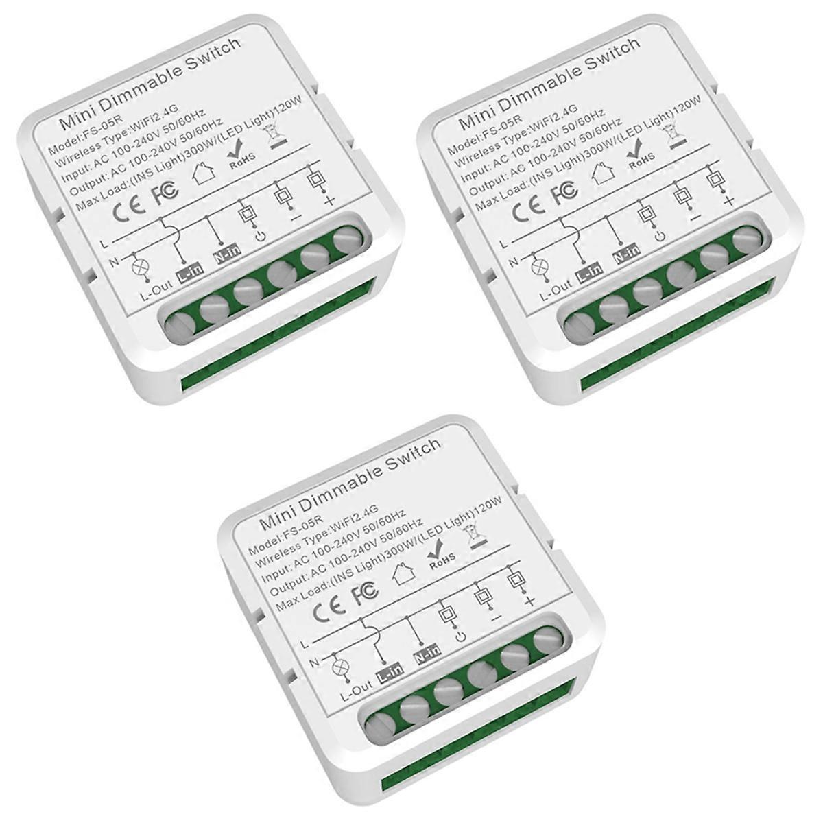 3X Tuya WiFi Smart Dimmers Switch Module Supports 2 Way Control LED Lights Dimmable Switch Work for