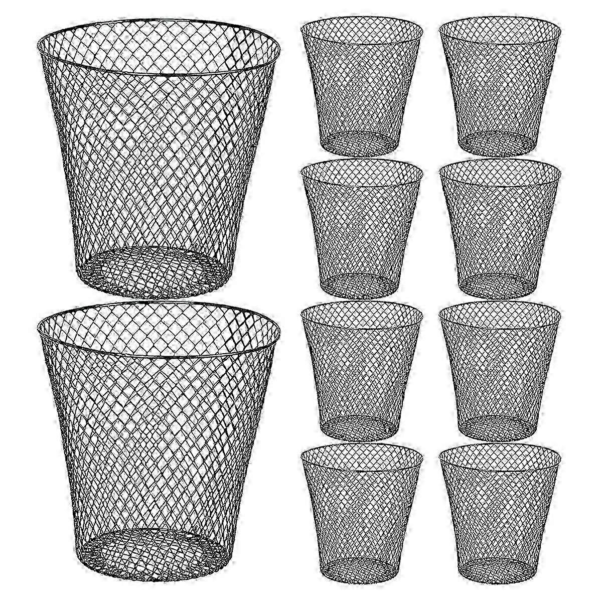 Round Wastepaper Basket, Wire Mesh Desk Metal Trash Can Recycling Trash Can Garbage Container for B hwy
